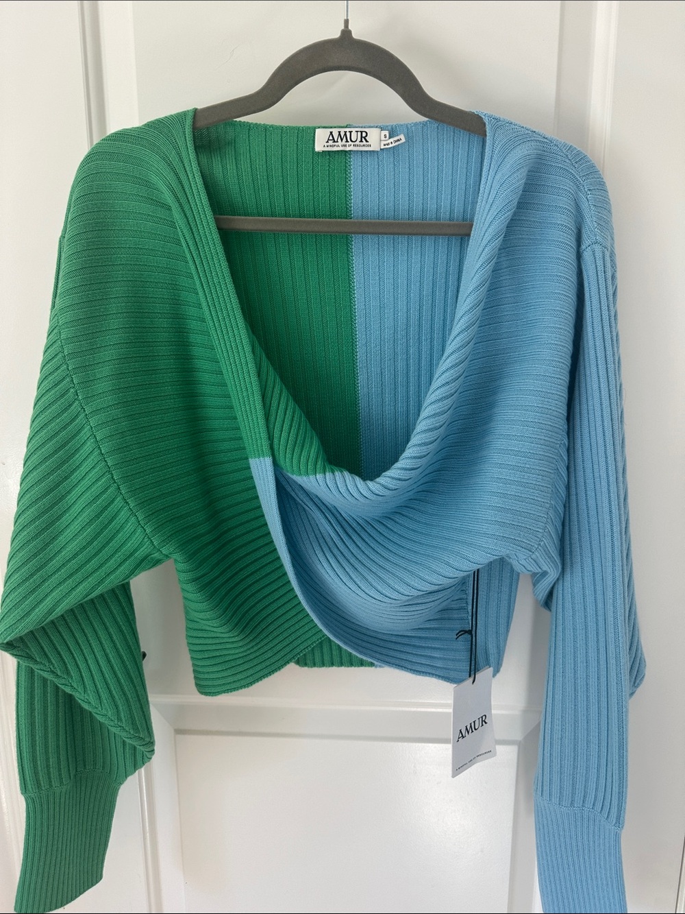 AMUR Green and Blue Ribbed Knit Sweater